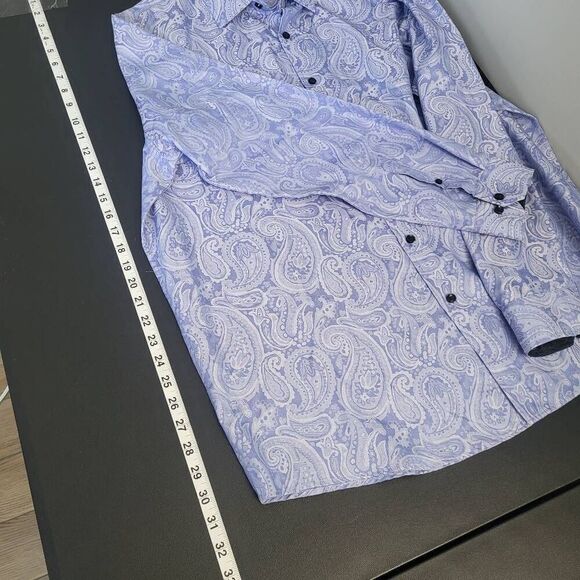 Tasso Elba Mens Paisley Button Up Shirt Blue Size XL Long Sleeve Flip Cuff Work - Picture 8 of 8
